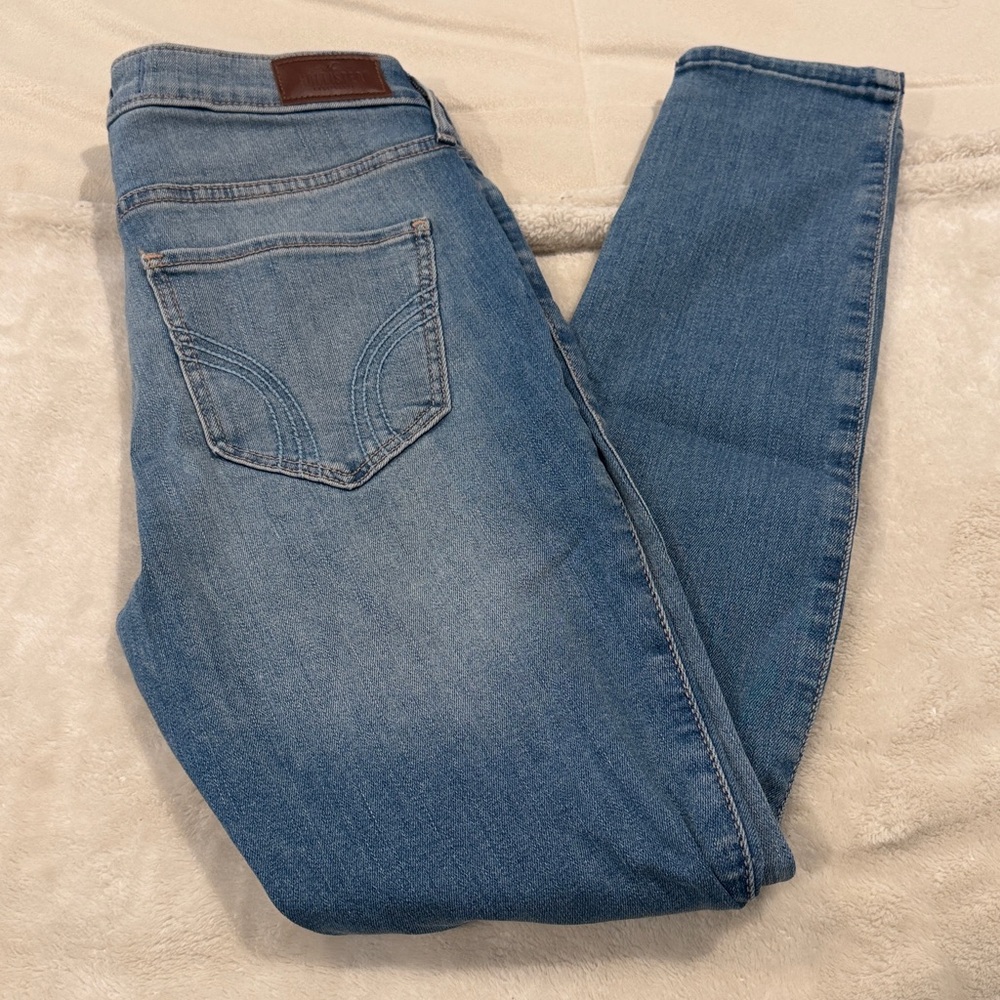 Hollister Light Blue High Rise Super Skinny Ripped Skinny Jeans